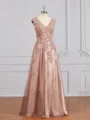 A-Line/Princess V-neck Floor-Length Tulle Mother of the Bride Dresses With Appliques Lace