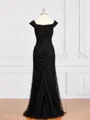 Sheath/Column Off-the-Shoulder Floor-Length Tulle Mother of the Bride Dresses With Beading