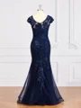 Sheath/Column V-neck Floor-Length Tulle Mother of the Bride Dresses With Appliques Lace