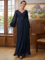 A-Line/Princess V-neck Floor-Length Chiffon Mother of the Bride Dresses With Applique