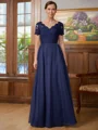 A-Line/Princess V-neck Floor-Length Chiffon Mother of the Bride Dresses With Lace Applique
