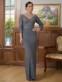 Sheath/Column V-neck Floor-Length Jersey Mother of the Bride Dresses With Lace Applique