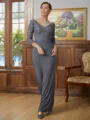 Sheath/Column V-neck Floor-Length Jersey Mother of the Bride Dresses With Lace Applique