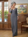 Sheath/Column V-neck Floor-Length Jersey Mother of the Bride Dresses With Lace Applique