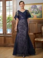 Sheath/Column V-neck Floor-Length Silk like Satin Mother of the Bride Dresses With Lace Applique
