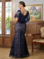 Sheath/Column V-neck Floor-Length Silk like Satin Mother of the Bride Dresses With Lace Applique