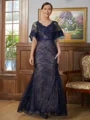 Sheath/Column V-neck Floor-Length Silk like Satin Mother of the Bride Dresses With Lace Applique