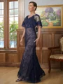 Sheath/Column V-neck Floor-Length Silk like Satin Mother of the Bride Dresses With Lace Applique