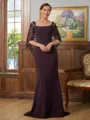Sheath/Column Square Sweep Train Stretch Crepe Mother of the Bride Dresses With Lace