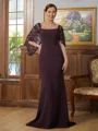 Sheath/Column Square Sweep Train Stretch Crepe Mother of the Bride Dresses With Lace