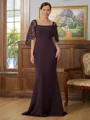 Sheath/Column Square Sweep Train Stretch Crepe Mother of the Bride Dresses With Lace