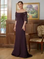 Sheath/Column Square Sweep Train Stretch Crepe Mother of the Bride Dresses With Lace
