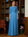 A-Line/Princess Scoop Chiffon Floor-Length Mother of the Bride Dresses With Lace