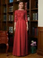 A-Line/Princess Scoop Chiffon Floor-Length Mother of the Bride Dresses With Lace