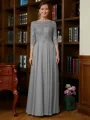 A-Line/Princess Scoop Chiffon Floor-Length Mother of the Bride Dresses With Lace
