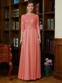 A-Line/Princess Scoop Chiffon Floor-Length Mother of the Bride Dresses With Lace
