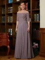 A-Line/Princess Off-the-Shoulder Floor-Length Chiffon Mother of the Bride Dresses With Applique