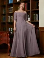 A-Line/Princess Off-the-Shoulder Floor-Length Chiffon Mother of the Bride Dresses With Applique
