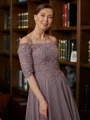 A-Line/Princess Off-the-Shoulder Floor-Length Chiffon Mother of the Bride Dresses With Applique