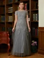 A-Line/Princess Scoop Floor-Length Tulle Mother of the Bride Dresses With Lace