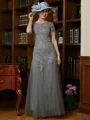 A-Line/Princess Scoop Floor-Length Tulle Mother of the Bride Dresses With Lace