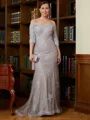 Sheath/Column Off-the-Shoulder Sweep Train Lace Applique Mother of the Bride Dresses