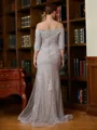 Sheath/Column Off-the-Shoulder Sweep Train Lace Applique Mother of the Bride Dresses