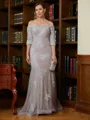 Sheath/Column Off-the-Shoulder Sweep Train Lace Applique Mother of the Bride Dresses