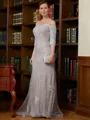 Sheath/Column Off-the-Shoulder Sweep Train Lace Applique Mother of the Bride Dresses