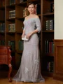 Sheath/Column Off-the-Shoulder Sweep Train Lace Applique Mother of the Bride Dresses