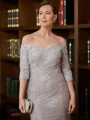 Sheath/Column Off-the-Shoulder Sweep Train Lace Applique Mother of the Bride Dresses