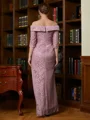 Sheath/Column Off-the-Shoulder Floor-Length Satin Mother of the Bride Dresses With Lace