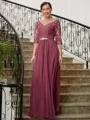 A-Line/Princess V-neck Floor-Length Chiffon Mother of the Bride Dresses With Lace