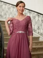 A-Line/Princess V-neck Floor-Length Chiffon Mother of the Bride Dresses With Lace