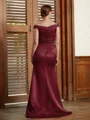 Sheath/Column Off-the-Shoulder Sweep Train Satin Mother of the Bride Dresses With Applique