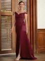 Sheath/Column Off-the-Shoulder Sweep Train Satin Mother of the Bride Dresses With Applique