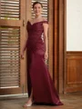 Sheath/Column Off-the-Shoulder Sweep Train Satin Mother of the Bride Dresses With Applique
