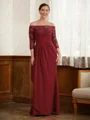 A-Line/Princess Off-the-Shoulder Floor-Length Stretch Crepe Mother of the Bride Dresses With Lace