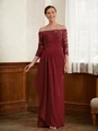 A-Line/Princess Off-the-Shoulder Floor-Length Stretch Crepe Mother of the Bride Dresses With Lace