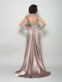A-Line/Princess High Neck Court Train Silk Like Satin Mother of the Bride Dresses
