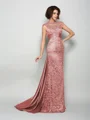 A-Line/Princess High Neck Court Train Silk Like Satin Mother of the Bride Dresses