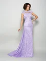 A-Line/Princess High Neck Court Train Silk Like Satin Mother of the Bride Dresses