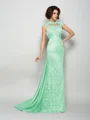 A-Line/Princess High Neck Court Train Silk Like Satin Mother of the Bride Dresses