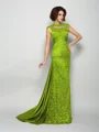 A-Line/Princess High Neck Court Train Silk Like Satin Mother of the Bride Dresses