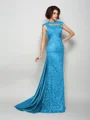 A-Line/Princess High Neck Court Train Silk Like Satin Mother of the Bride Dresses
