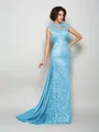 A-Line/Princess High Neck Court Train Silk Like Satin Mother of the Bride Dresses