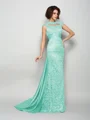 A-Line/Princess High Neck Court Train Silk Like Satin Mother of the Bride Dresses