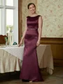 Sheath/Column Scoop Sweep Train Satin Mother of the Bride Dresses With Beading