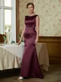 Sheath/Column Scoop Sweep Train Satin Mother of the Bride Dresses With Beading
