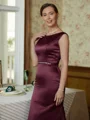 Sheath/Column Scoop Sweep Train Satin Mother of the Bride Dresses With Beading